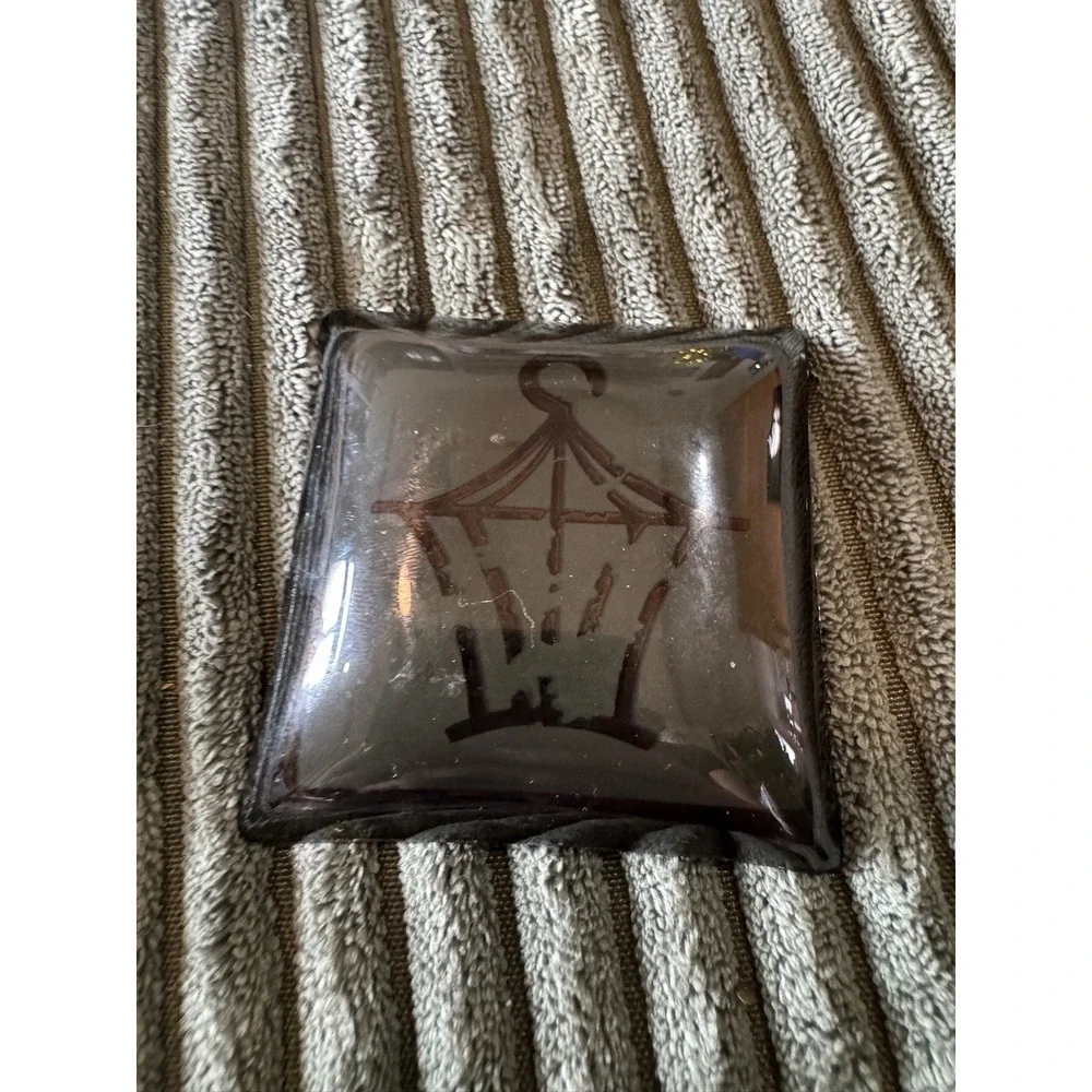 Hand Painted Glass Ashtray Trinket Dish Decorative Lantern Ivy Gold Trim‎ Square